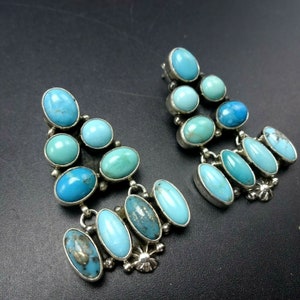 NAVAJO Sterling Silver TURQUOISE Cluster Dangle PIERCED - Etsy