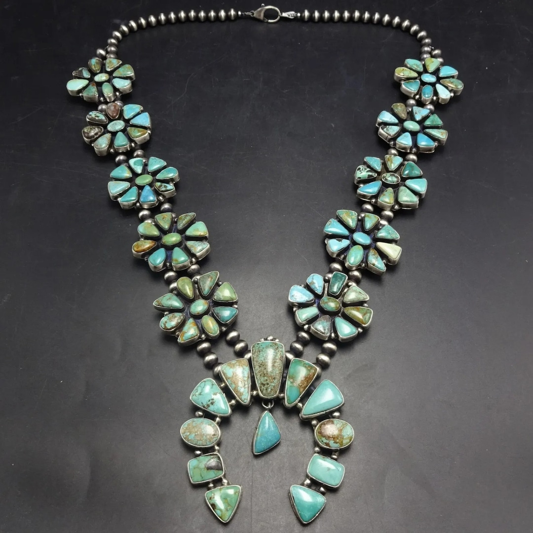 MAGNIFICENT Ella Peter NAVAJO Sterling Silver TURQUOISE Squash