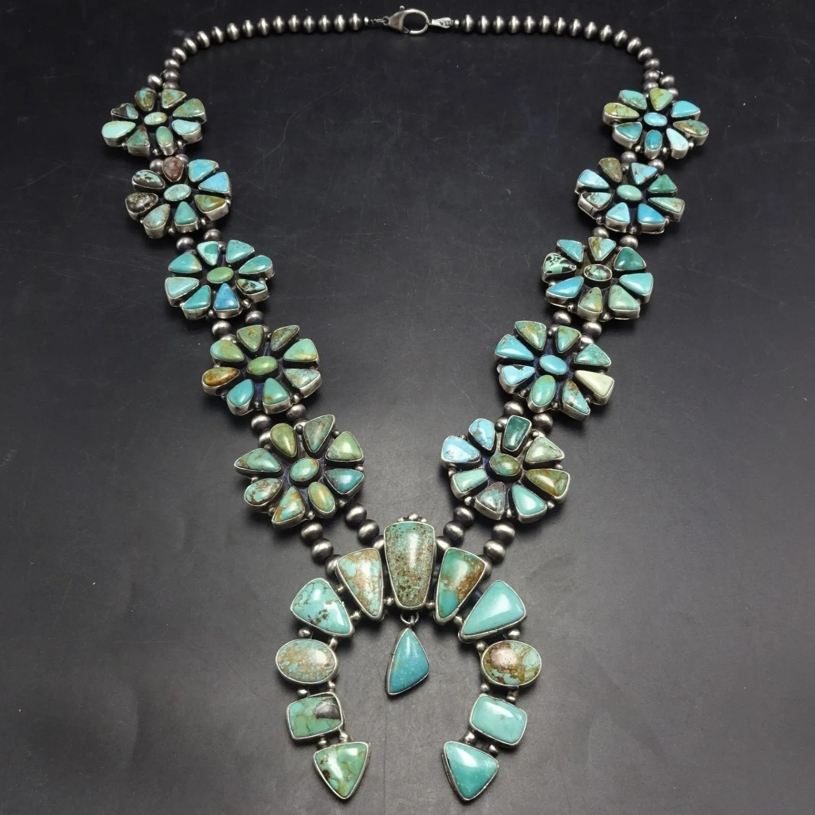 MAGNIFICENT Ella Peter NAVAJO Sterling Silver TURQUOISE Squash