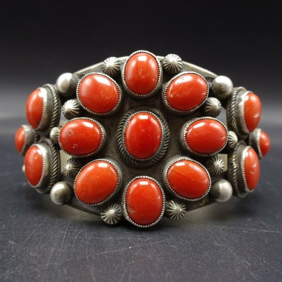 MAGNIFICENT Calvin Martinez NAVAJO Sterling Silver CORAL Cluster