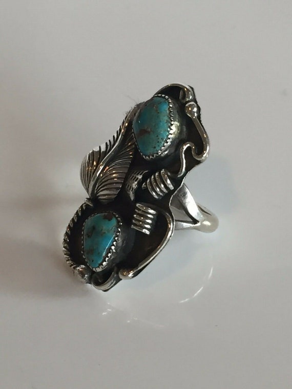 Elegant Vintage Sterling Silver and TURQUOISE RIN… - image 4