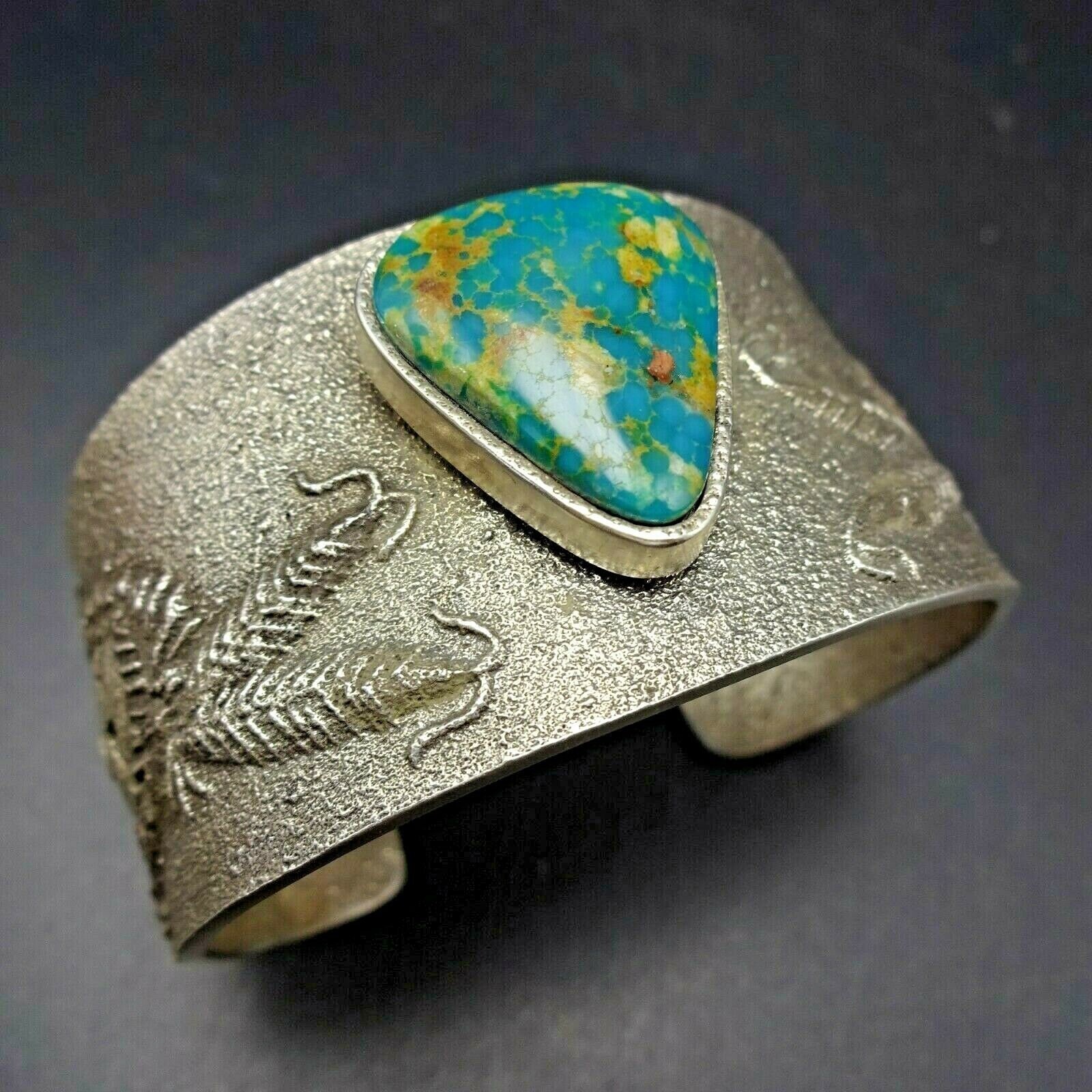 Lee Begay NAVAJO Tufa Cast Sterling Silver FOX TURQUOISE Yei Bi