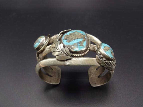 Signed Vintage NAVAJO Heavy Cast Sterling Silver … - image 4