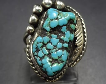 Signed Vintage NAVAJO Botryoidal BLUE TURQUOISE Sterling Silver Ring size 5