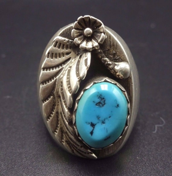 Heavy Vintage Sterling Silver TURQUOISE Signet RIN