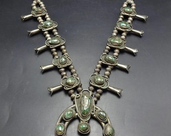 Reserved Early Navajo SQUASH BLOSSOM Necklace. Heavy Sterling