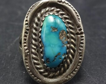 Old Pawn TURQUOISE Sterling Silver RING size 7.75 Vintage circa 1960s 7.0g