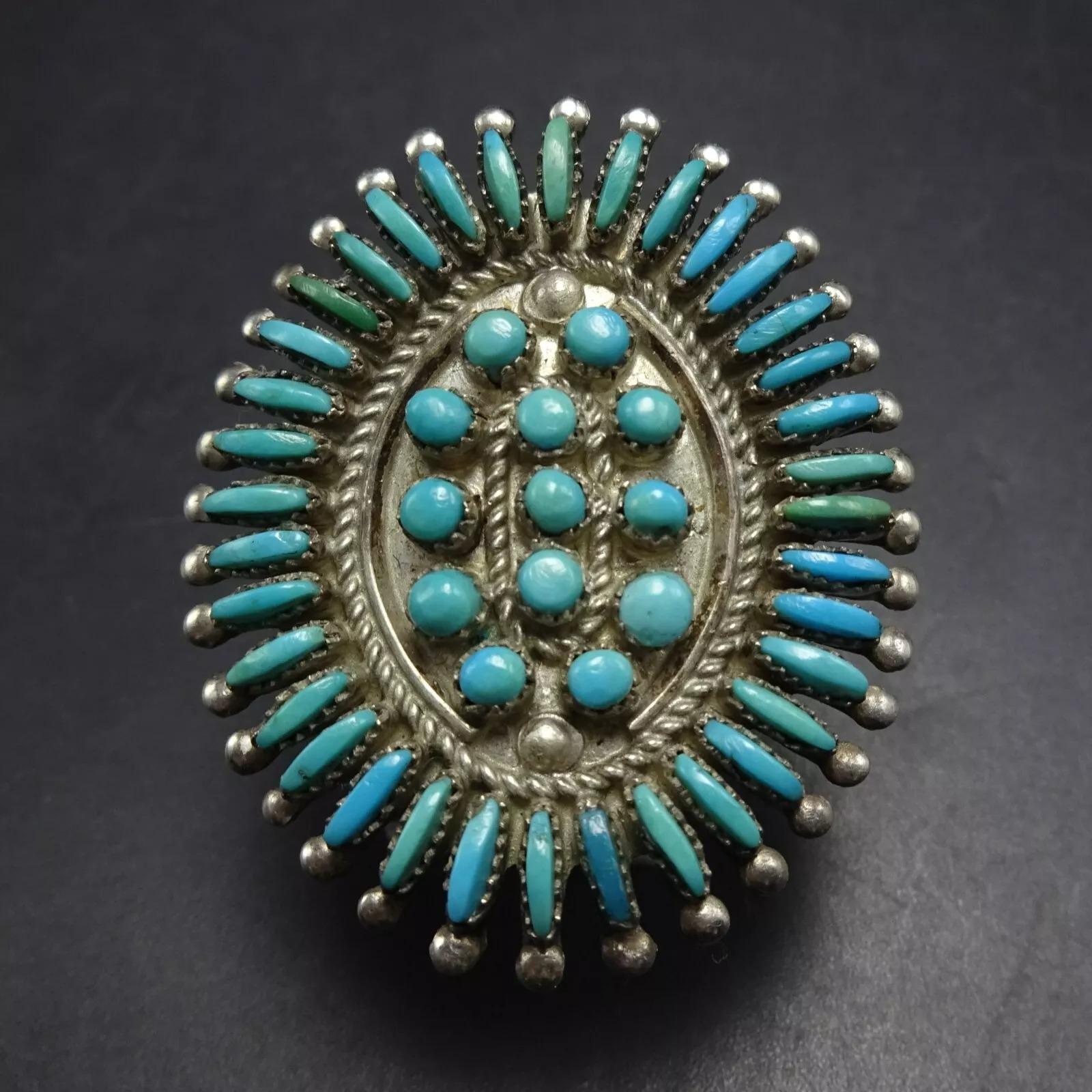 Cute Authentic Older Vintage Native American Zuni Turquoise Coral Sterling Silver Pin Old Cute Authentic Older Vintage Native American Zuni Turquoise Coral Sterling Silver Pin Old