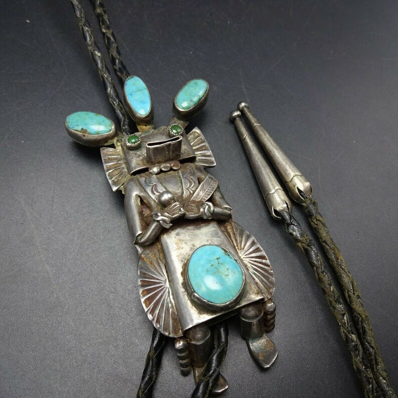 Helen LONG Vintage Navajo Sterling Silver TURQUOISE Kachina BOLO Tie ...
