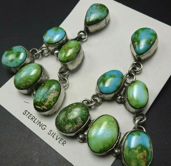 Colossal Native American Turquoise Slab Sterling Silver Earrings Colossal Native American Turquoise Slab Sterling Silver Earrings