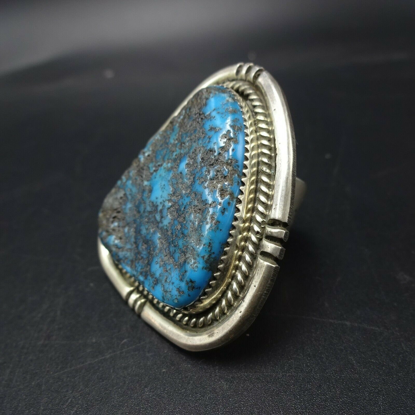 Huge 36g NAVAJO Sterling Silver Blue KINGMAN TURQUOISE Ring Size 10 ...