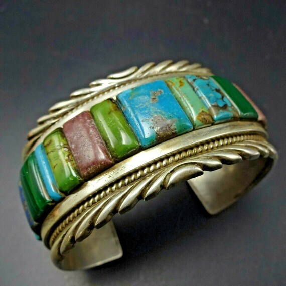 Amazing Vintage Native American Navajo Royston Turquoise Cobble Inlay Sterling Silver Bracelet Amazing Vintage Native American Navajo Royston Turquoise Cobble Inlay Sterling Silver Bracelet
