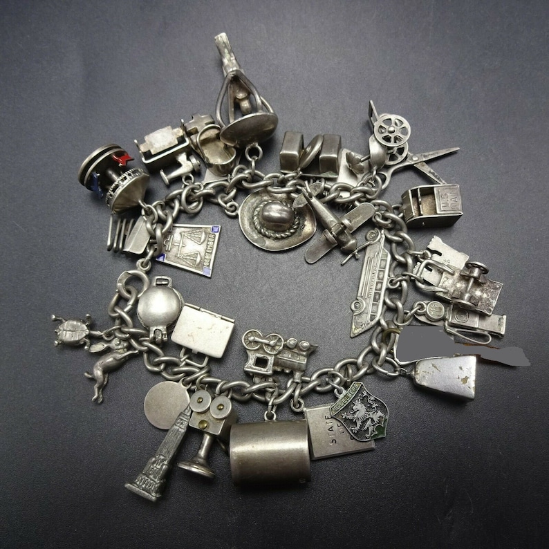 Vintage LIFE STORY Sterling Silver CHARM Bracelet 30 Charms - Etsy