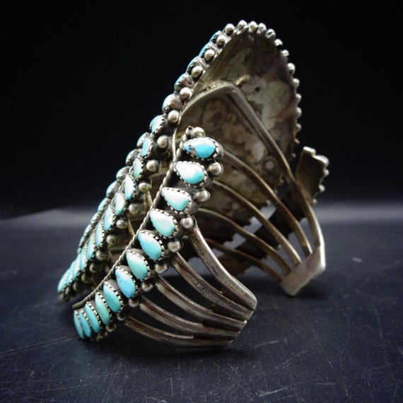 Massive OLD PAWN Sterling Silver TURQUOISE Cuff B… - image 5