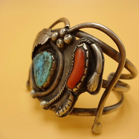 Vintage 1950s Sterling Silver CORAL & TURQUOISE C… - image 8