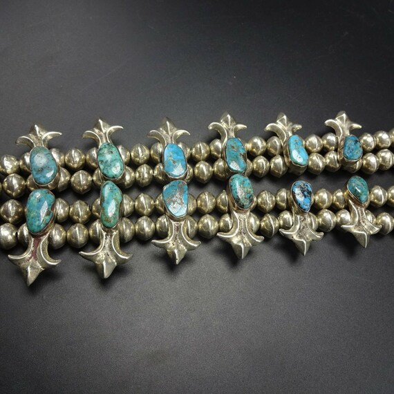 Vintage Sand Cast Sterling Silver & Turquoise SQU… - image 6