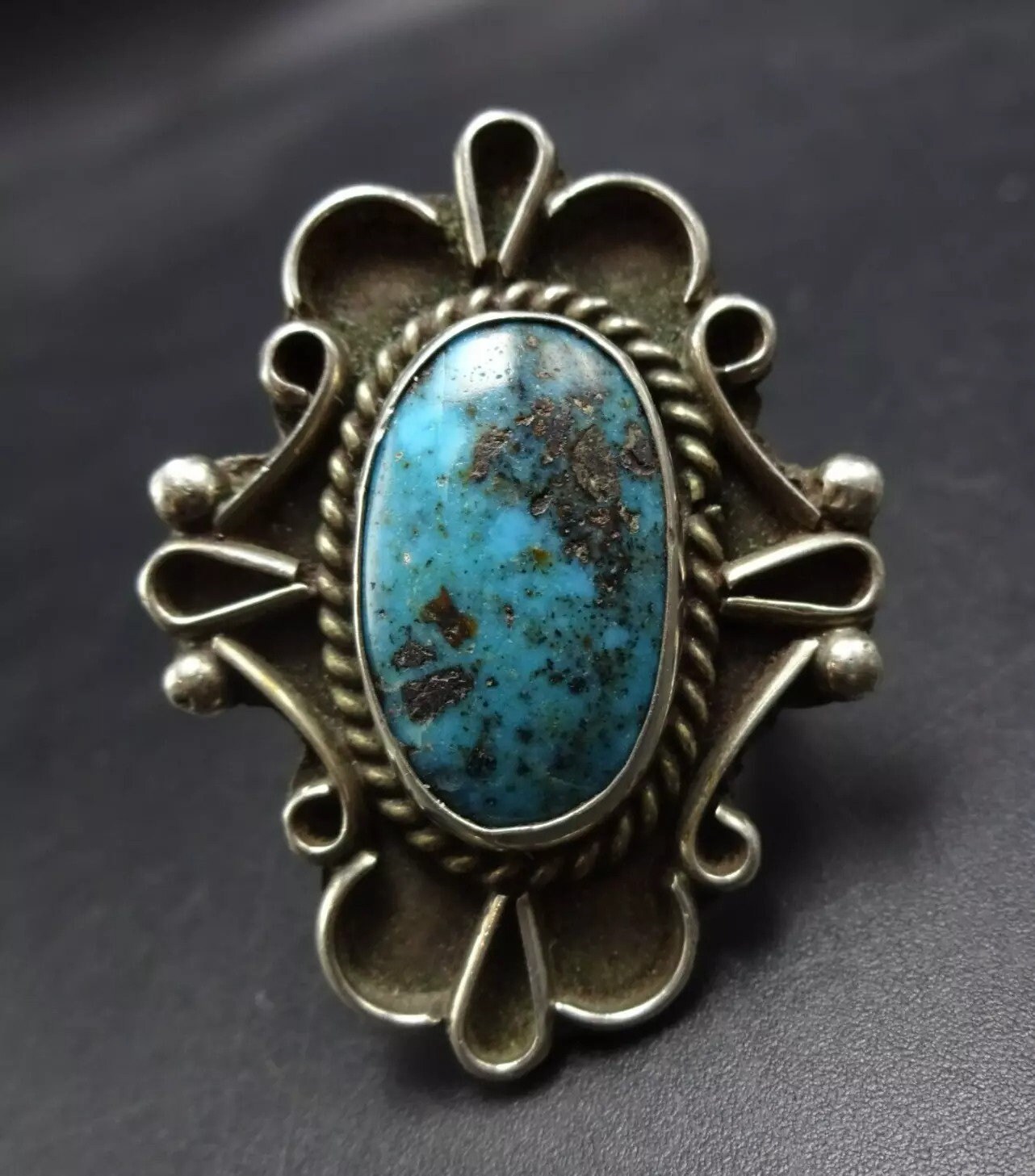 Vintage Silver Teme作 Turquoise Ring 925 Silver Turquoise Sterling 