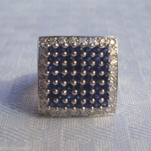 Exquisite Estate 18K GOLD Diamond & Sapphire RING, size 7.25, Square Shape