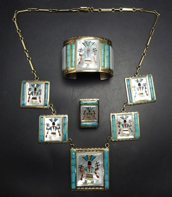 Florentine Panteah Zuni Vintage Inlay SET NECKLAC… - image 2