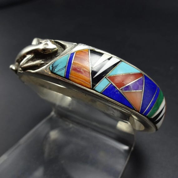 HEAVY Signed Navajo CHANNEL Inlay Cuff BRACELET w… - image 7