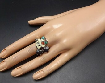 Vintage MICKEY MOUSE Sterling Silver TURQUOISE Coral Jet