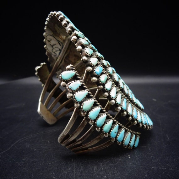 Massive OLD PAWN Sterling Silver TURQUOISE Cuff B… - image 8