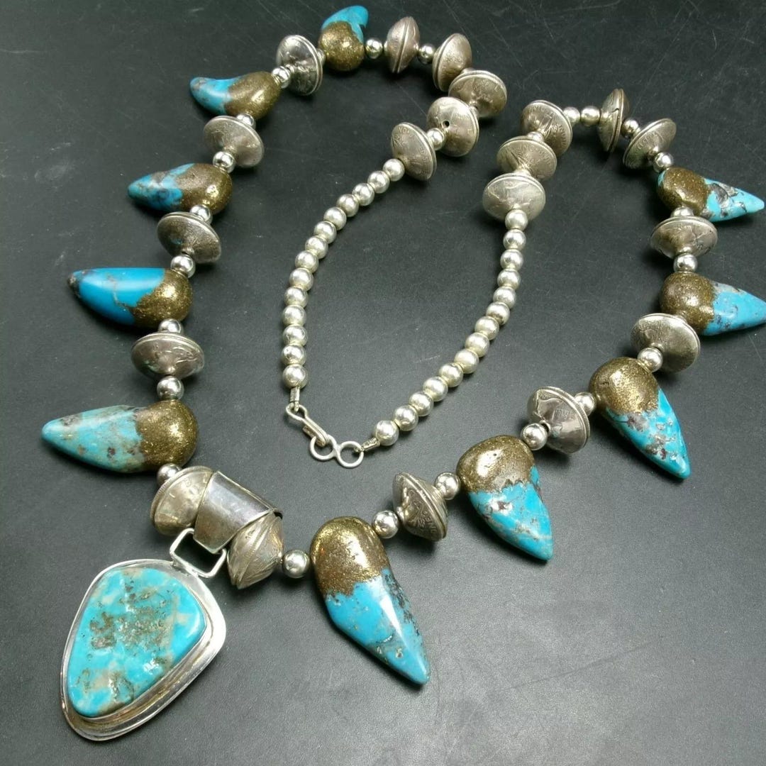 PHILLIP MORSE Blue TURQUOISE Dipped in Gold Epoxy W/ Mercury Dime