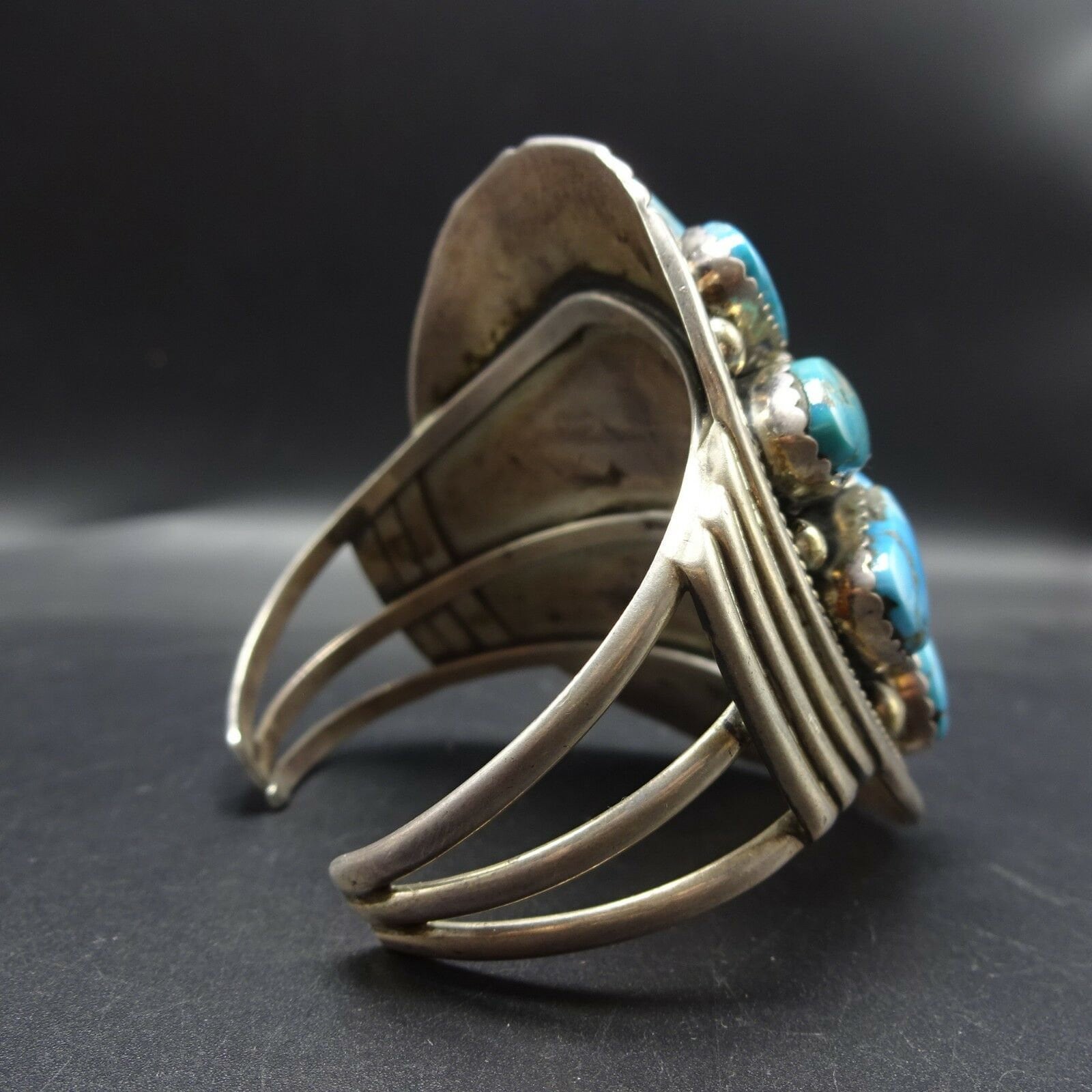 HUGE Heavy Vintage NAVAJO Sterling Silver & TURQUOISE Cluster Cuff ...