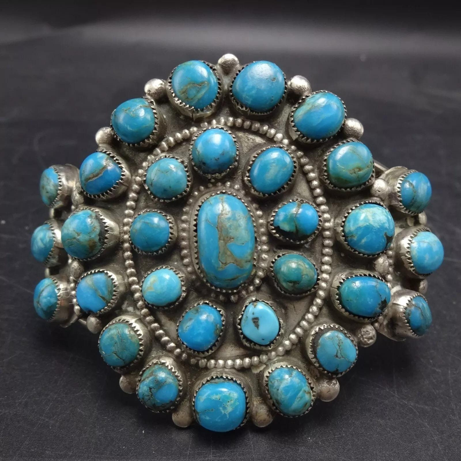 Thicker Vintage Native American Jewelry Navajo Green Needlepoint Turquoise Sterling Silver Bracelet Thicker Vintage Native American Jewelry Navajo Green Needlepoint Turquoise Sterling Silver Bracelet