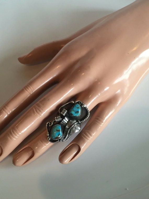 Elegant Vintage Sterling Silver and TURQUOISE RIN… - image 2