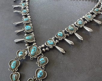 Reserved Early Navajo SQUASH BLOSSOM Necklace. Heavy Sterling