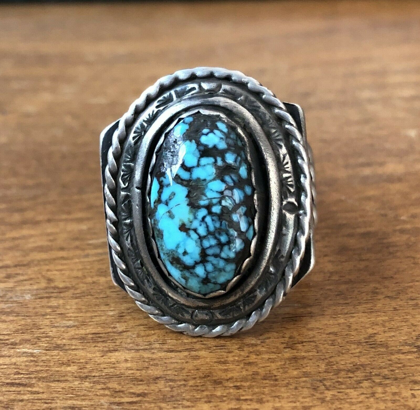 S925 Sterling Silver Turquoise Ring Men's Blue Turquoise