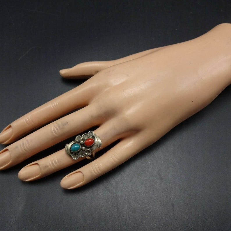 Lovely Vintage NAVAJO Sterling Silver TURQUOISE and CORAL Ring Size 6 ...