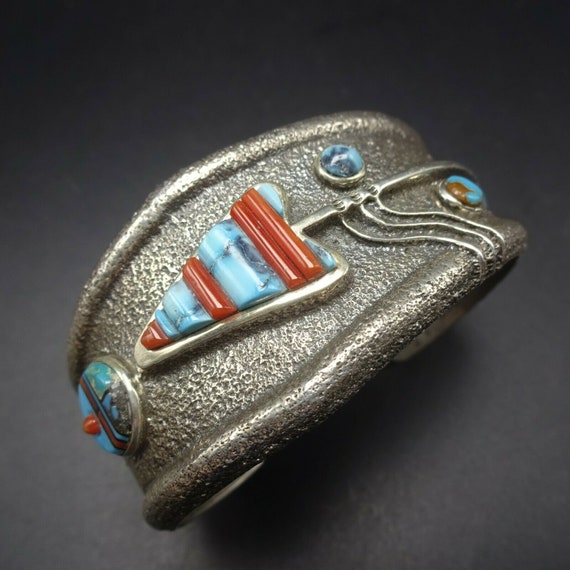 Lester James NAVAJO Tufa Sterling Silver TURQUOIS… - image 3