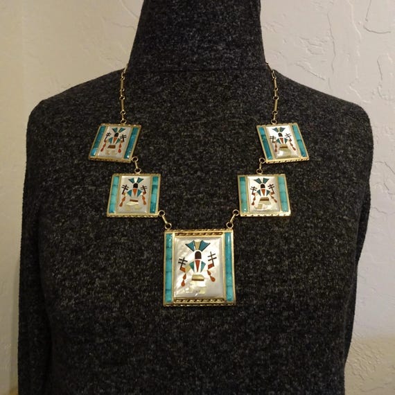 Florentine Panteah Zuni Vintage Inlay SET NECKLAC… - image 5