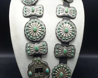 Lorenzo James NAVAJO Hand Stamped Sterling Silver TURQUOISE Cluster Concho BELT