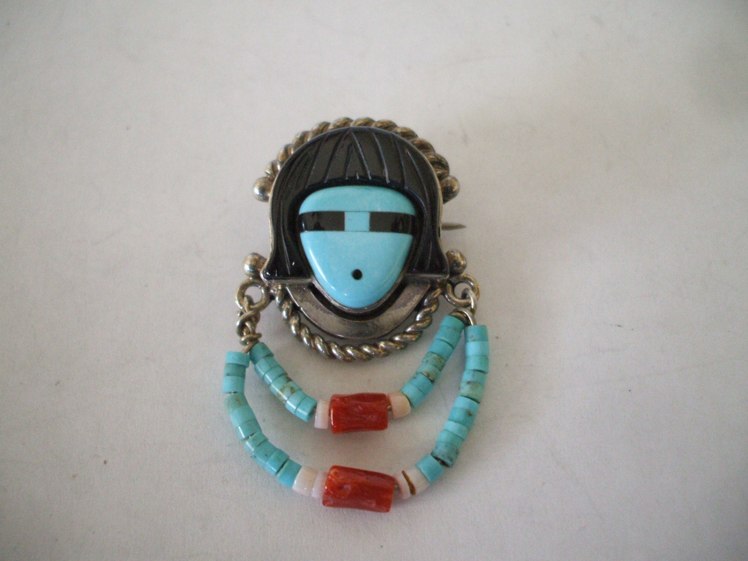 Rare GOMEO BOBELU Signed ZUNI Inlay Inlaid Indian Maiden Pin 