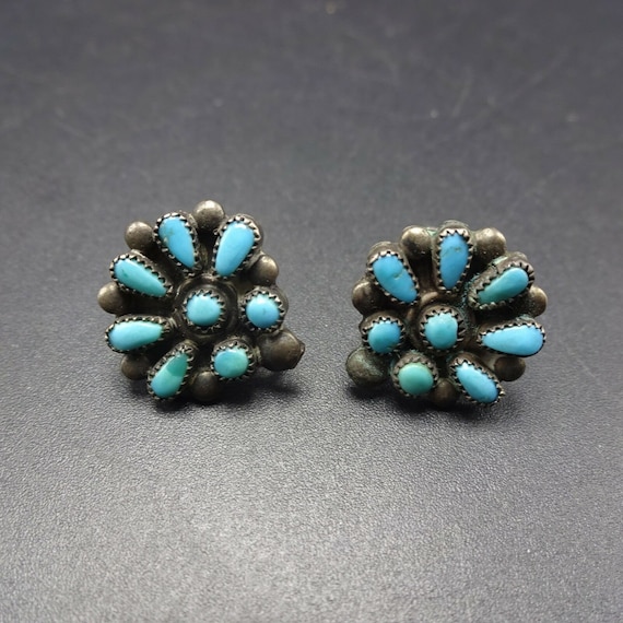 Wee Vintage Sterling Silver TURQUOISE Petit Point… - image 9