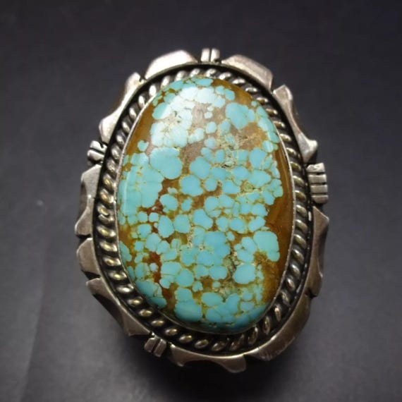 Huge Early #8 Turquoise Vintage Native American Navajo Sterling Silver Ring Old Huge Early #8 Turquoise Vintage Native American Navajo Sterling Silver Ring Old
