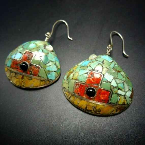 Boucles D'oreilles Amérindiennes Kewa (Santo Domingo) – Turquoise Et Argent – Faites Main Par Crespin