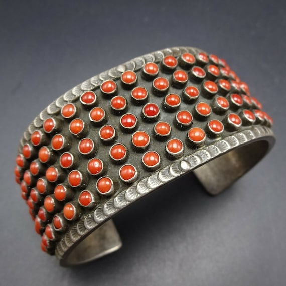 Slithering Snake Vintage Native American Navajo Coral Sterling Silver Bracelet Old Slithering Snake Vintage Native American Navajo Coral Sterling Silver Bracelet Old