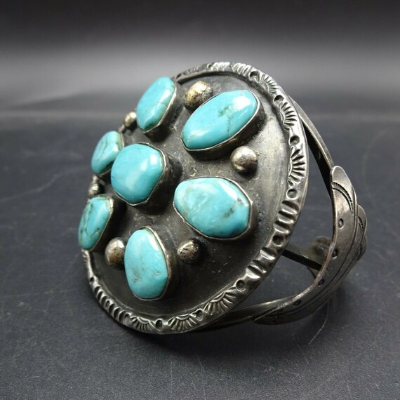 Vintage Hand-Stamped Sterling Silver TURQUOISE Cu… - image 9