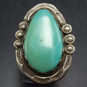Old Vintage 1960s TURQUOISE Hand-Stamped Sterling Silver RING size 8.25 Pawn