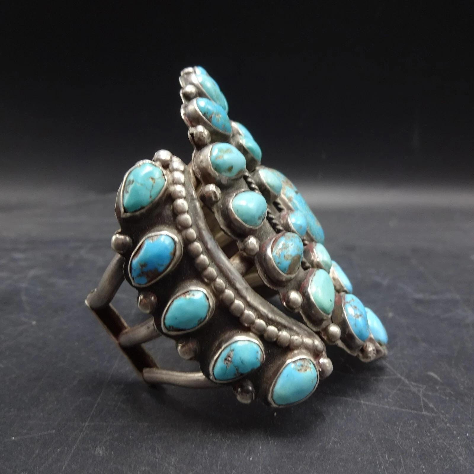 OLD Circa 1930s NAVAJO Sterling Silver TURQUOISE Cluster Cuff Bracelet ...