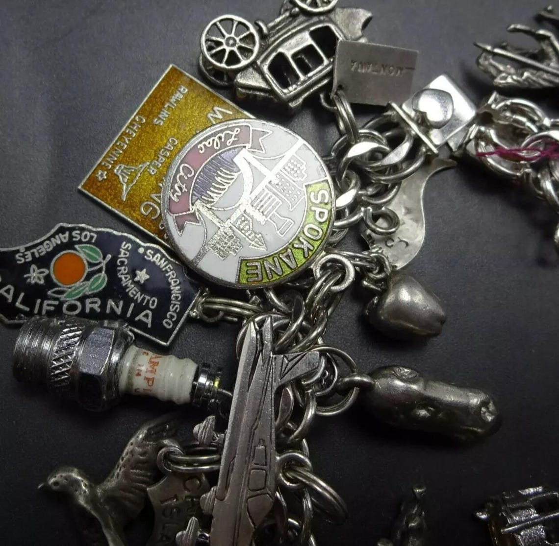 Vintage Sterling Silver 33 CHARM BRACELET 103.3 Grams Unusual and RARE ...