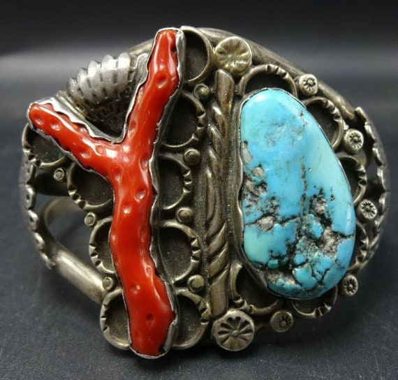 Old 1950s Sterling Silver Branch Coral and BLUE T… - image 1