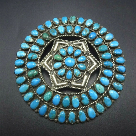 HUGE 3" Vintage Sterling Silver TURQUOISE Cluster… - image 1