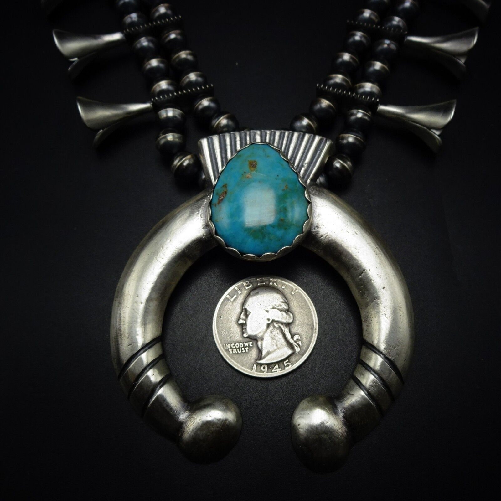 Robert Chee NAVAJO Cast Sterling Silver TURQUOISE Squash Blossom