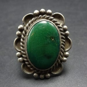CLASSIC Old 1960s 1970s GREEN TURQUOISE Sterling Silver Ring size 7 Vintage Pawn