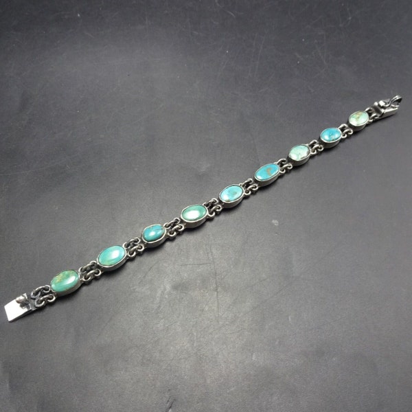 FEDERICO JIMENEZ Sterling Silver TURQUOISE Link Bracelet Gorgeous Natural Cabs